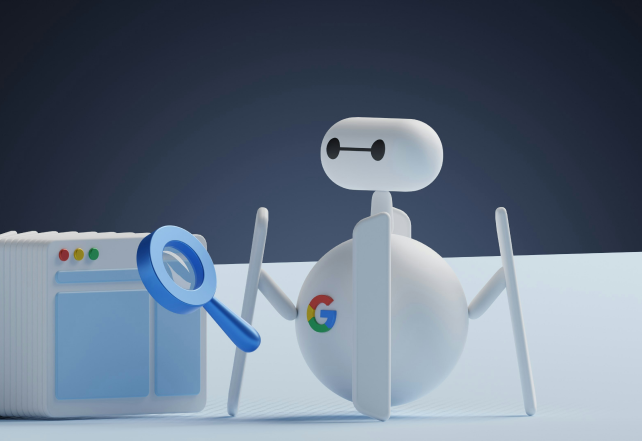 se muestra un robot con el logo de Google